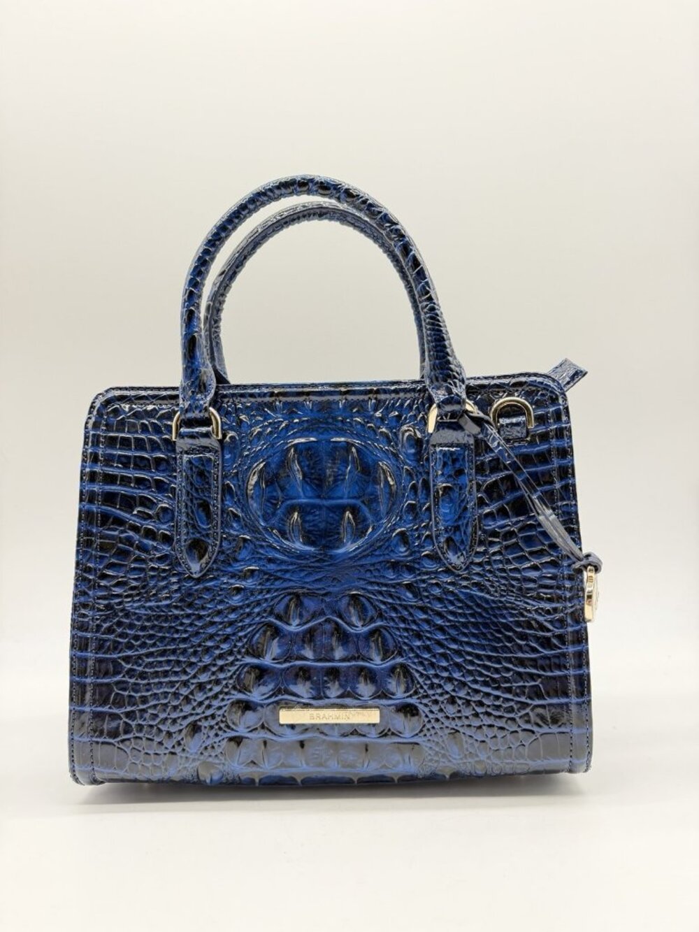BRAHMIN Cami croc embossed leather small satchel shoulder +Dust bag Anchor Blue